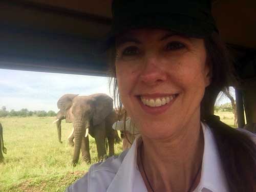 Margi and her new elephant friends on her Tanzania Safari 