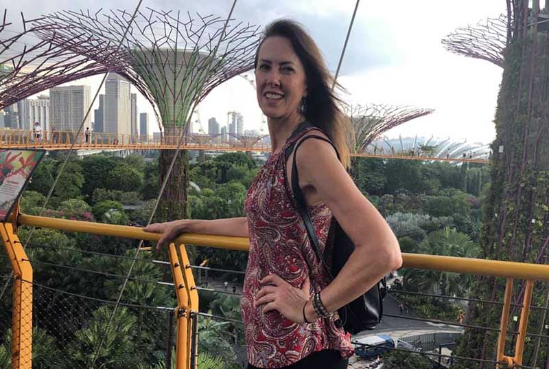 Margi visiting the Supertree Grove at Gardens by the Bay on her vacation in Singapore